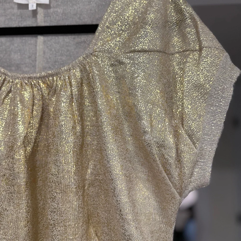 Vanessa Bruno Gold Short-Sleeve Mohair-Blend Sweater, US M/L (VB Sz 2/IT 42) - Picture 7 of 13